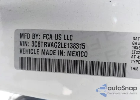 2020 Ram Promaster 1500 Low Roof 136 Wb from USA, damaged, VIN 3C6TRVAG2LE138315